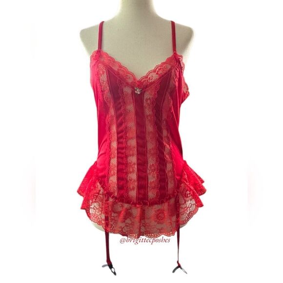VINTAGE Nan FLOWER Red Lace Lingerie With Red Lace Garter - Picture 2 of 8